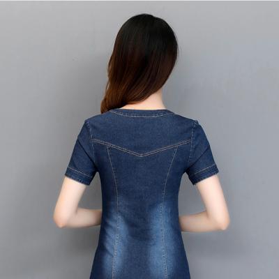 ĐẦM JEAN SUÔNG CỔ TRỤ TÚI XÉO - N01